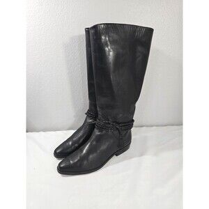 Scruples Black Leather Vintage Braided Rope Riding Boots pull on Size 8.5